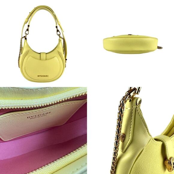 BVLGARI Serpenti Shoulder Bag, 2-Way, Leather/Metal, Light Yellow/Gold, Women... - Picture 3 of 5